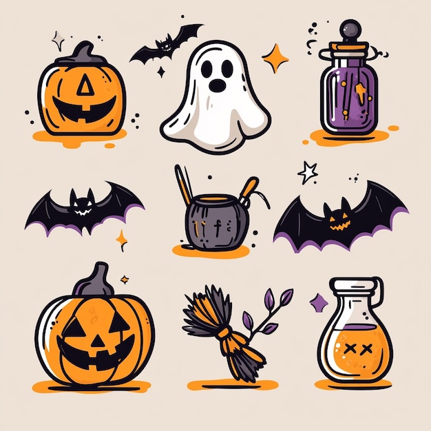 Spooky Halloween Clip Art Enchanting Pumpkins Ghosts and Potions for Your Eerie Designs