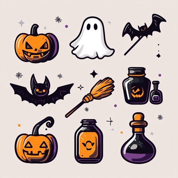 Spooky Halloween Clip Art Enchanting Pumpkins Ghosts and Potions for Your Eerie Designs