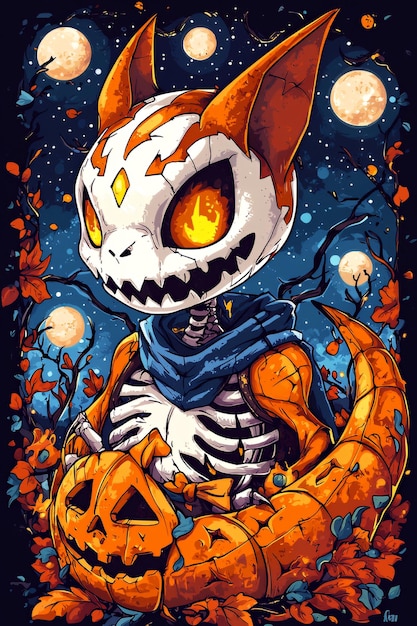 Spooky Halloween Creature Holding Pumpkin