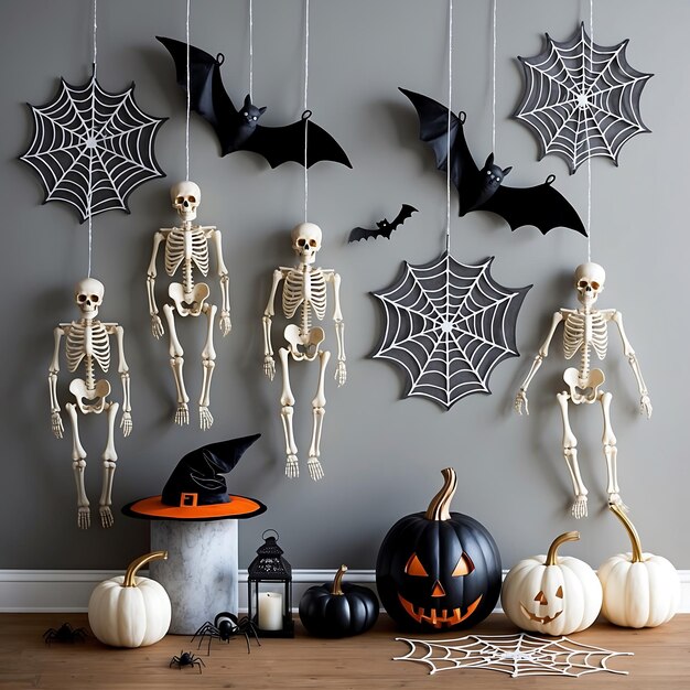 Photo spooky halloween decorations and festive atmosphere