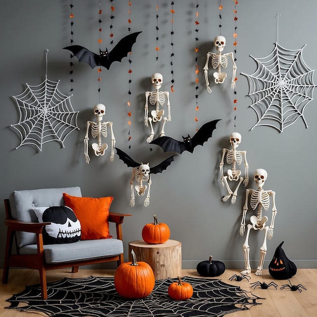 Photo spooky halloween decorations and festive atmosphere