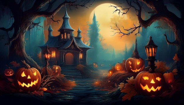 Spooky Halloween designs ghosts pumpkins witches and creepy scenes for festive scary decorations