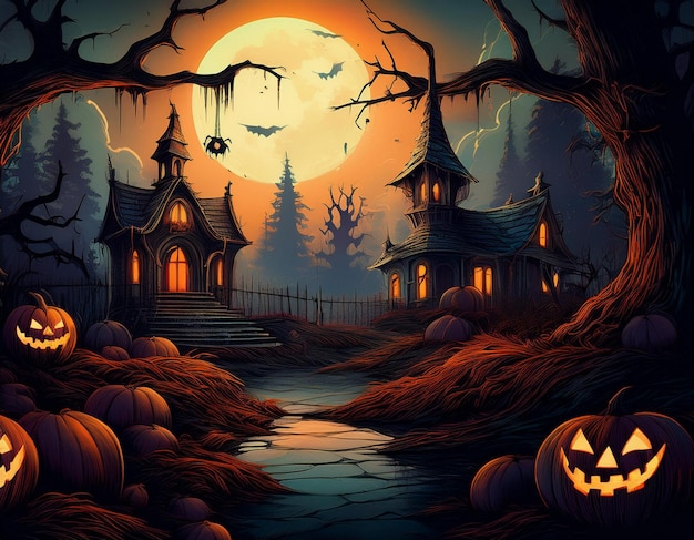 Spooky Halloween designs ghosts pumpkins witches and creepy scenes for festive scary decorations