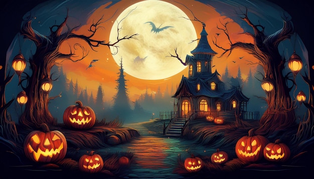 Spooky Halloween designs ghosts pumpkins witches and creepy scenes for festive scary decorations