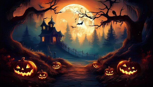 Spooky Halloween designs ghosts pumpkins witches and creepy scenes for festive scary decorations