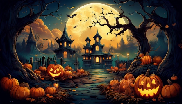 Spooky Halloween designs ghosts pumpkins witches and creepy scenes for festive scary decorations