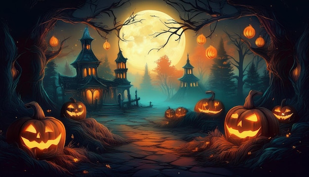 Spooky Halloween designs ghosts pumpkins witches and creepy scenes for festive scary decorations