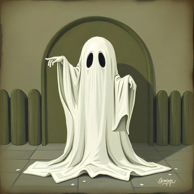 Photo spooky halloween ghost floating with mystical creatures