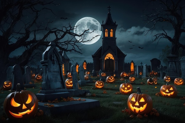 Spooky Halloween Graveyard at Night