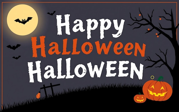 A spooky Halloween greeting with orange pumpkins and a full moon perfect for social me