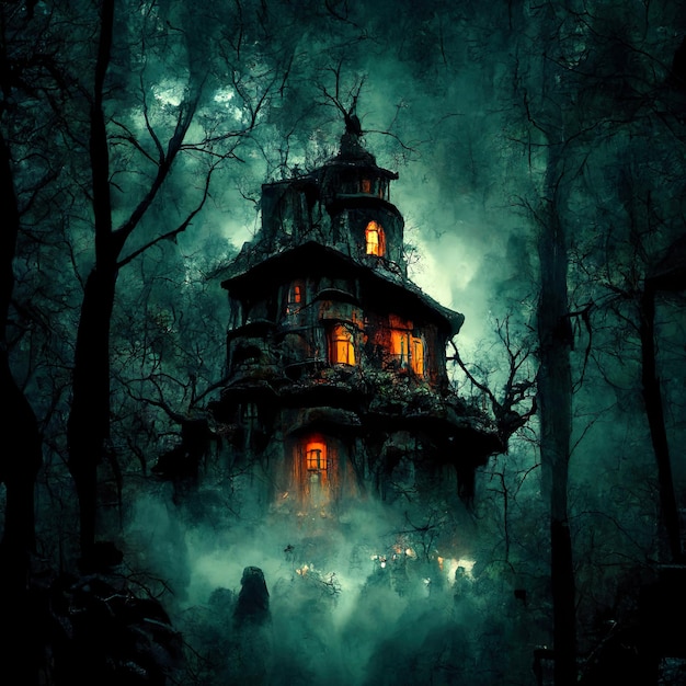 Spooky Halloween Haunted House In Forest