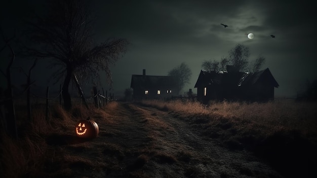 Spooky Halloween Pumpkin Night Eerie Atmosphere Photo