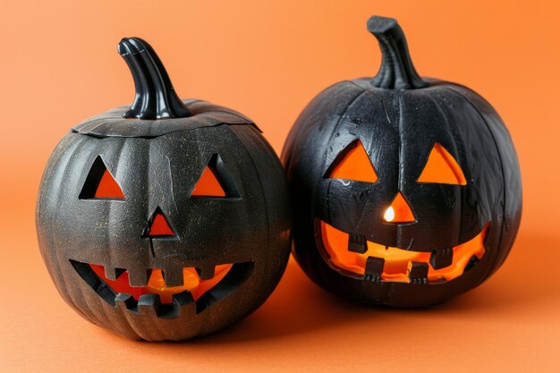 Spooky halloween pumpkins on orange backdrop with ample space for text placement