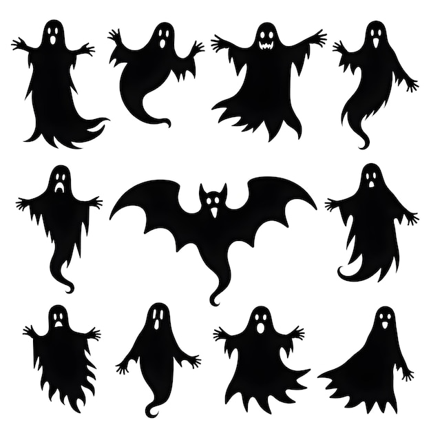 Spooky Halloween Silhouettes Ghosts and Bats Collection