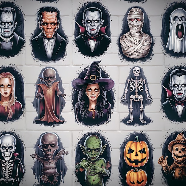 Photo spooky halloween stickers collectio