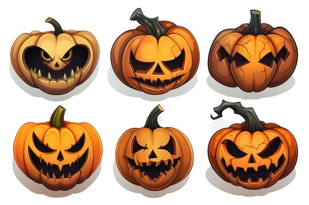 Spooky Halloween Stickers with Isolated Pumpkins on White Background AI Generated