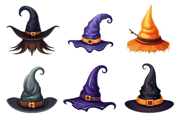 Spooky Halloween Stickers with Witches Hats on White Background AI Generated