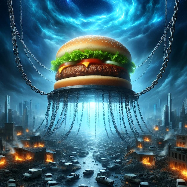 Spooky Hamburger on the blue background