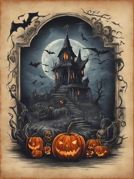 A spooky handdrawn lettering illustration of a Halloween spell rendered in a vintage distressed