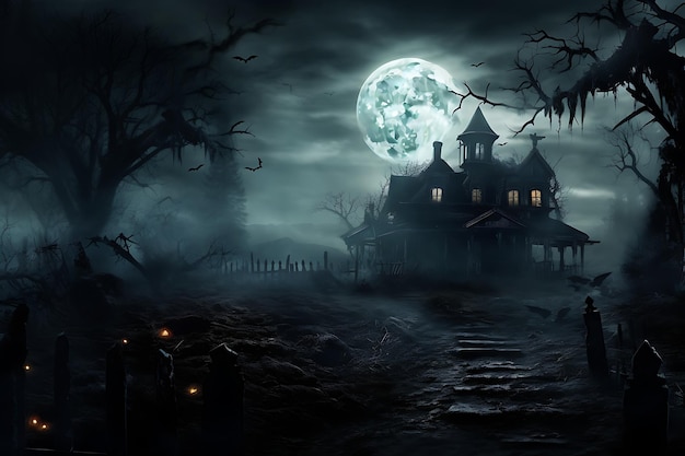 Spooky haunted house halloween background