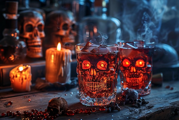 Photo spooky hauntedthemed alcoholic drinks