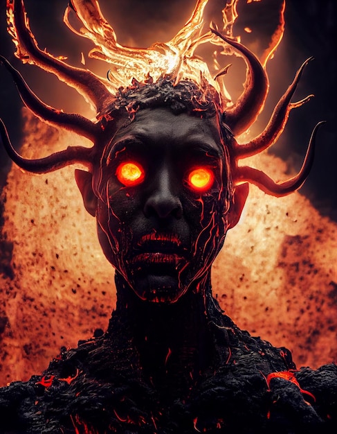 Spooky Infernal Burning Satanic Demon in Flame 3D Art Conceptual Illustration