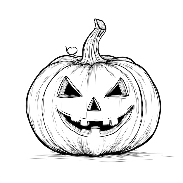 Photo spooky jack o lantern halloween pumpkin set in continuous line drawing isolated on white