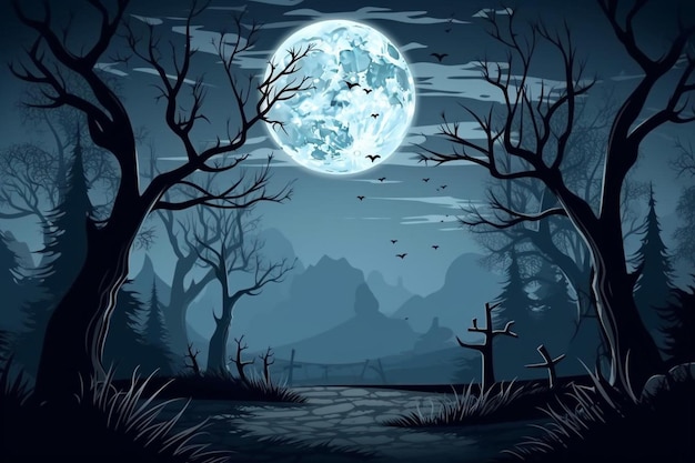 Spooky night background with full moon