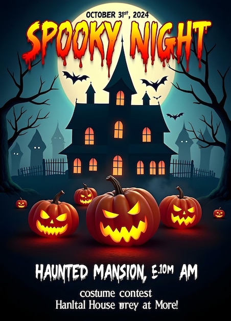 Photo spooky night party halloweenthemed party flyer with jackolanterns and ghosts