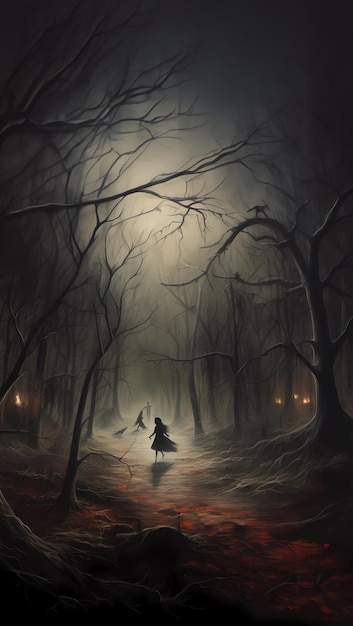 spooky painting of girl hunting