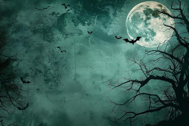 Photo spooky poster for halloween night featuring a full moon generative ai