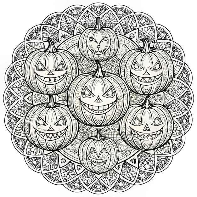 Spooky Pumpkins Coloring Page