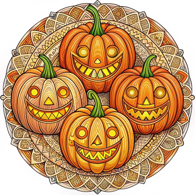 Spooky Pumpkins Coloring Page