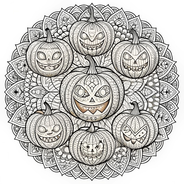 Photo spooky pumpkins coloring page