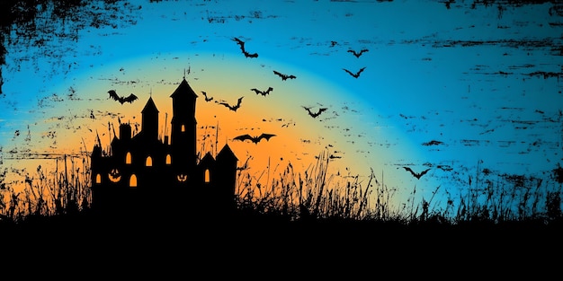 Photo spooky silhouette of a haunted castle at dusk