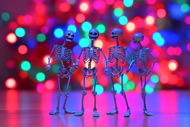 Photo spooky skeletons with bokeh effects