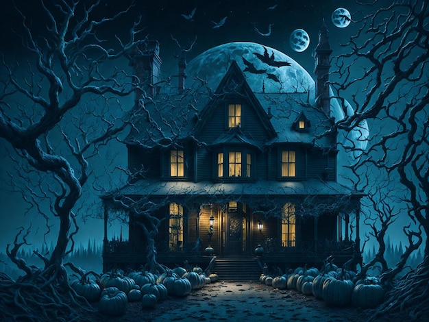 Spooky Vampire Manor with full moon