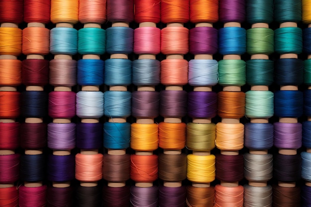 spools of colorful thread sitting on top of one another piled up and ready to be used into yarn