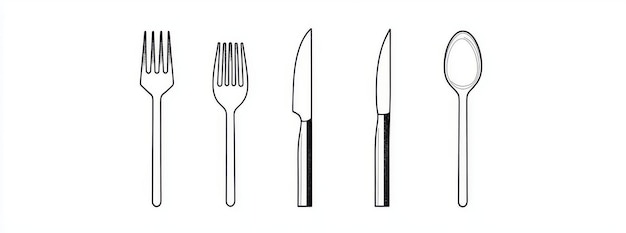 Photo a spoon fork and knife linear icon hand drawn background continuous line drawing background modern illustration