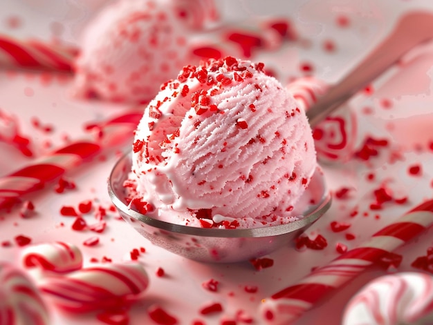 a spoon is in a bowl with a spoon and a spoon with red and white sprinkles