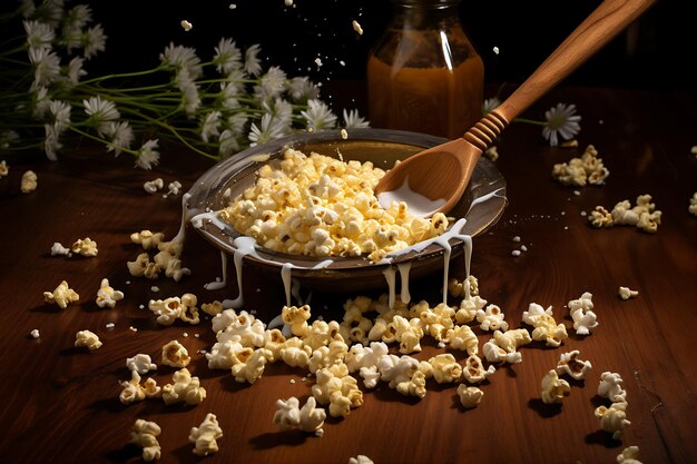 Spoon Popcorn Scattered Wooden Table