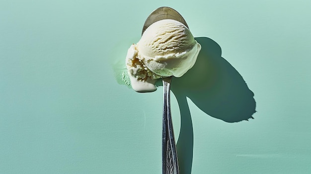 Photo spoon scooping ice cream against a smooth surface