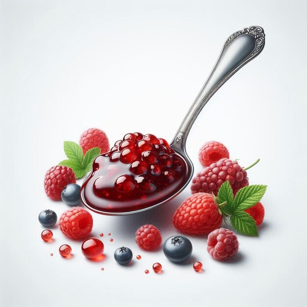 Photo a spoon and a spoon with berries and a spoon with a spoon in it