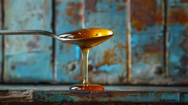 Photo a spoon with liquid dripping from it that has the liquid dripping out