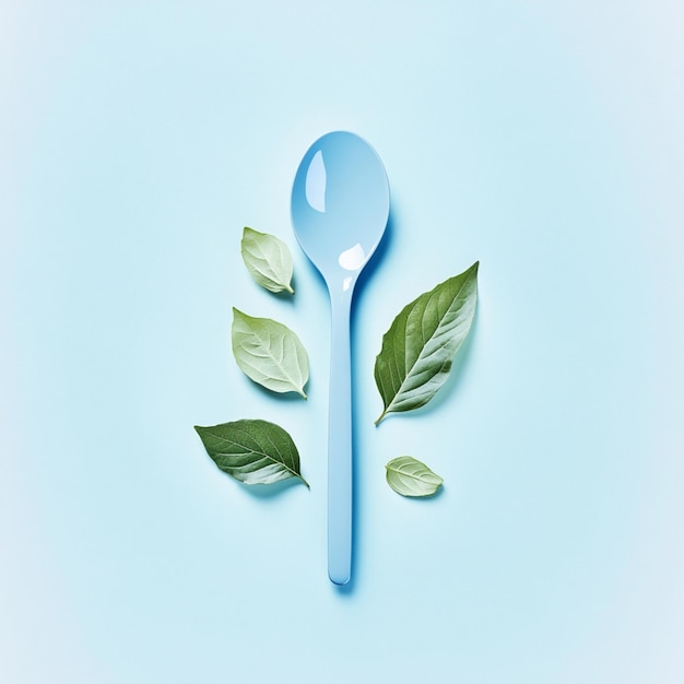 Photo a spoon with a plant on it and a blue background