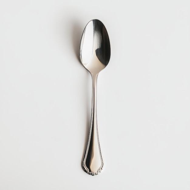 a spoon with a reflection on it and a white background