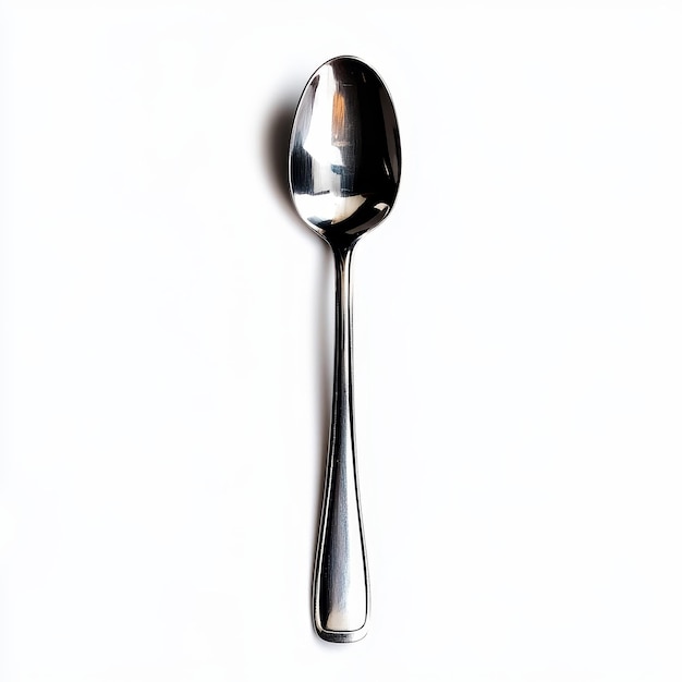 a spoon with a silver handle and a reflection of the word  silver