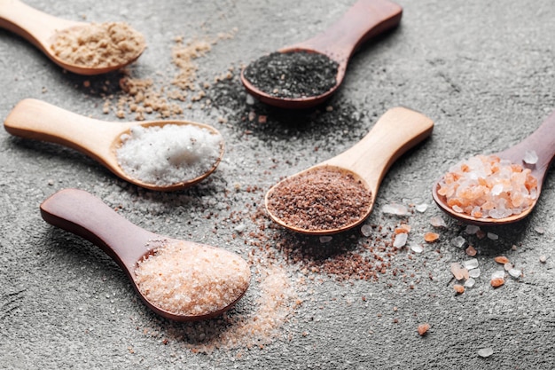 Spoons with assorted speciality salt