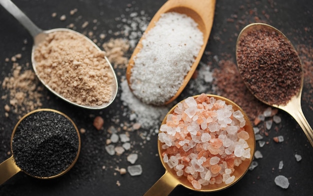 Spoons with assorted speciality salt