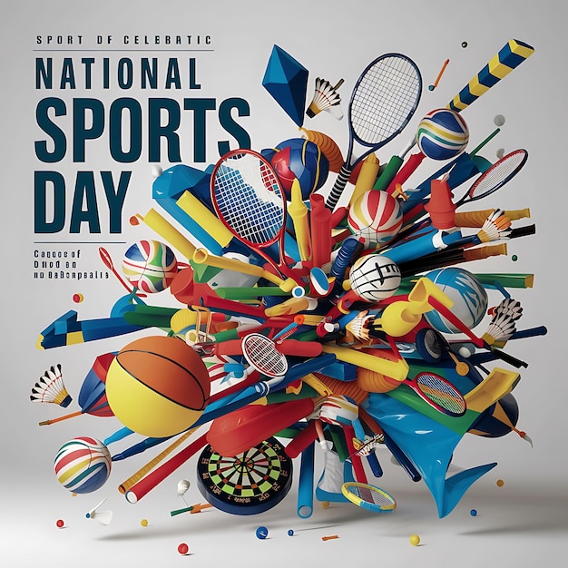 Photo sport background for national sports day celebration with abstract geometric ornament and illustrations of sports athletes